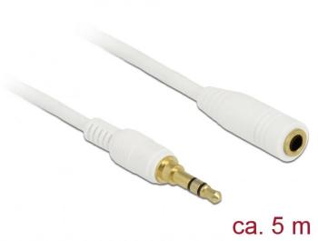 Delock 85591 jack audio predlžovací kábel [1x jack zástrčka 3,5 mm - 1x jack zásuvka 3,5 mm] 5.00 m biela pozlátené kont