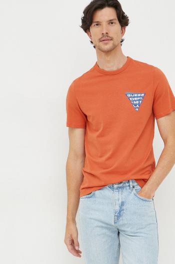 Tričko Guess pánske, oranžová farba, jednofarebné