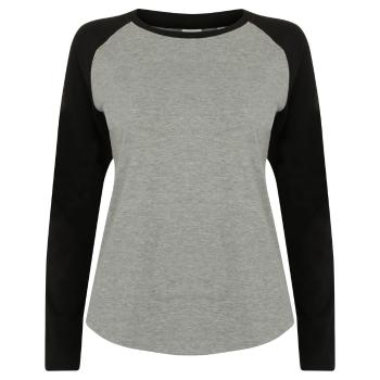 SF (Skinnifit) Dámske dvojfarebné tričko s dlhým rukávom - Šedý melír / čierna | XL