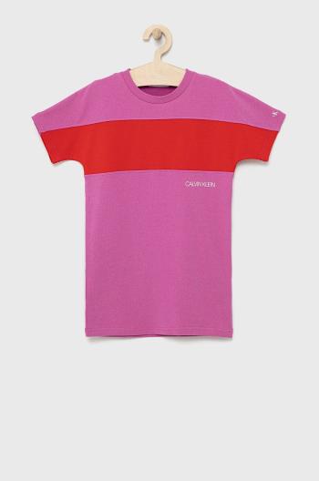 Dievčenské šaty Calvin Klein Jeans ružová farba, mini, oversize