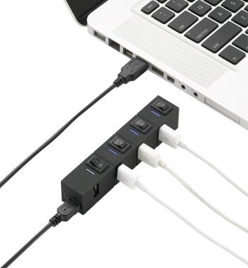 Renkforce  4 porty USB 2.0 hub možné spínať jednotlivo, so stavovými LED čierna