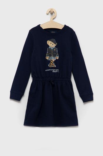 Dievčenské šaty Polo Ralph Lauren tmavomodrá farba, midi, áčkový strih