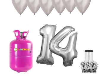 HeliumKing Hélium párty set na 14. narodeniny so striebornými balónmi