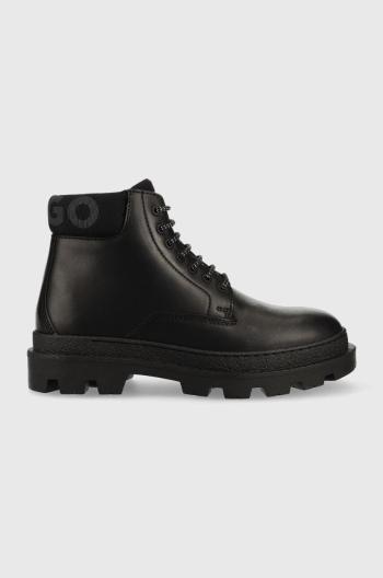 Kožené členkové topánky HUGO Graham pánske, čierna farba