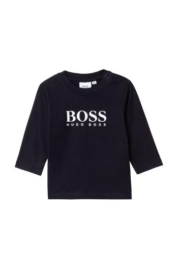 Detské tričko s dlhým rukávom Boss čierna farba, s potlačou