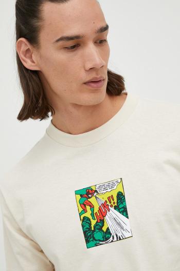 Bavlnené tričko HUF béžová farba, s potlačou