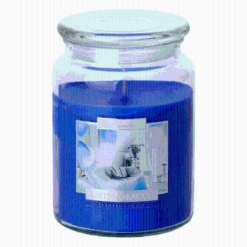 Sviečka v skle s vrchnákom, modrá, antitabak, 500 g, LEANA