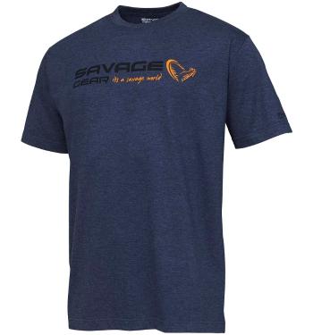Savage gear tričko signature logo t shirt blue melange - xl