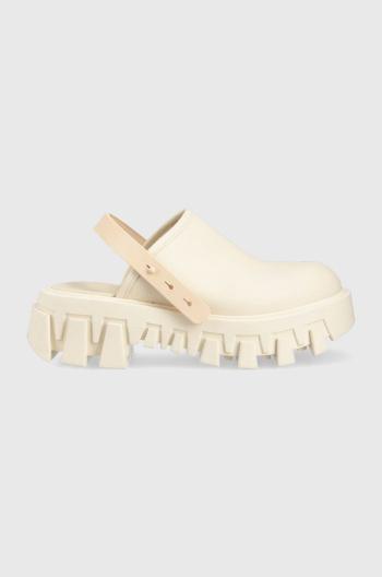 Kožené šľapky Tommy Jeans CHUNKY MULE LEATHER dámske, béžová farba, na platforme, EN0EN02180