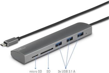 Renkforce  3+2 porty USB 3.0 hub so zabudovanou čítačkou SD kariet, s hliníkovým krytom strieborná