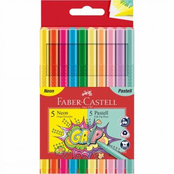 FABER-CASTELL POPISOVACE GRIP 10 FAREBNE NEONOVE + PASTELOVE