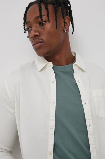 Bavlnená košeľa Superdry pánska, krémová farba, regular, s klasickým golierom