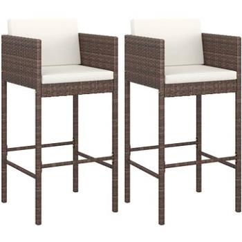 Barové stoličky, 2 ks s poduškami hnedé polyratan, 316656