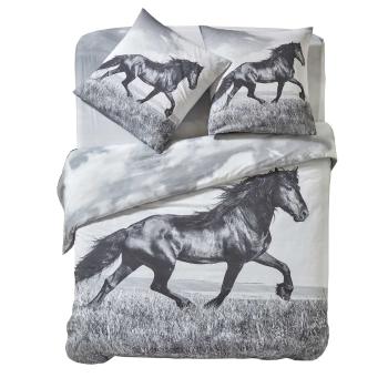 Blancheporte Posteľná bielizeň Prince s fotopotlačou koňa, bavlna sivá obliečka na prikrývku240x220cm