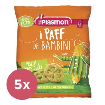 5x PLASMON Chrumky zeleninové bezlepkové na cesty Paff hrášok 56% a kukurica 15g, 12m+