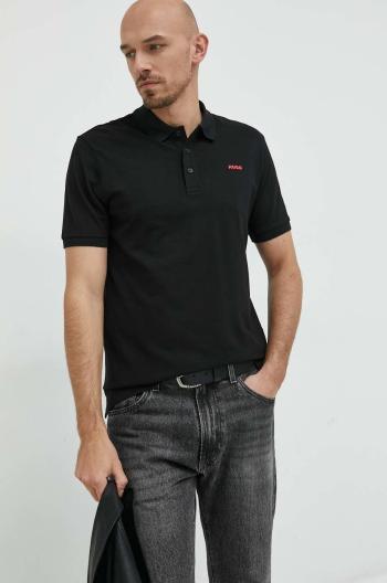 Bavlnené polo tričko HUGO čierna farba, jednofarebné