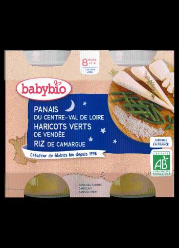Babybio Good Night menu Paštrnák z údolia Loiry, zelenej fazuľky z Vendée a ryža Camarque 2 x 200 g