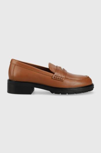 Kožené mokasíny Tommy Hilfiger TH ICONIC LOAFER dámske, hnedá farba, na plochom podpätku, FW0FW07412