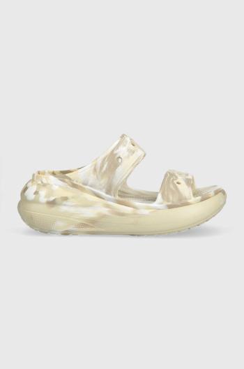 Šľapky Crocs Classic Crush Marbled Sandal dámske, béžová farba, na platforme, 208235