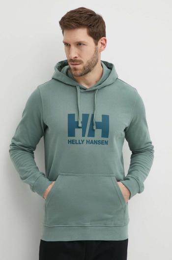 Bavlnená mikina Helly Hansen HH LOGO HOODIE pánska, zelená farba, s kapucňou, s nášivkou, 33977