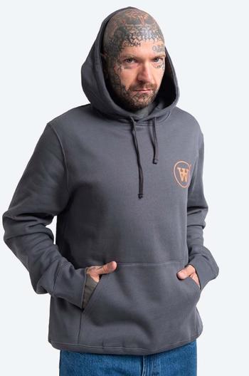 Bavlnená mikina Wood Ian Hoodie 10135605-2424 GREY MELANGE pánska, šedá farba, s kapucňou, s potlačou