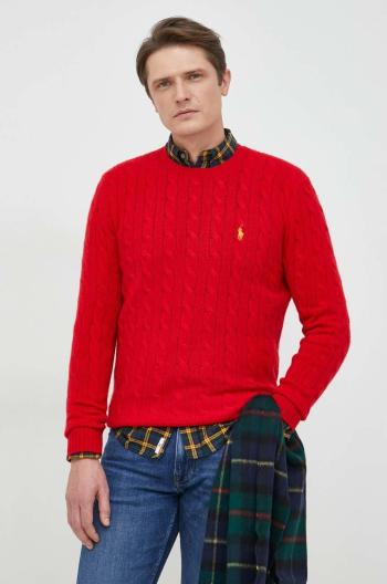 Vlnený sveter Polo Ralph Lauren pánsky, červená farba, tenký,