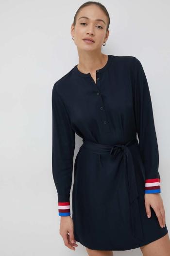 Šaty Tommy Hilfiger tmavomodrá farba, mini, áčkový strih