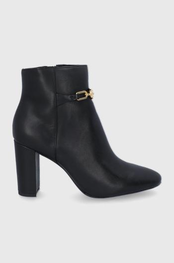 Kožené členkové topánky Lauren Ralph Lauren dámske, čierna farba, na podpätku