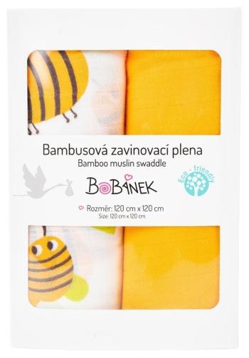 BOBÁNEK Bambusové zavinovací pleny Duo Pack - Včelky 120x120cm, 2 ks