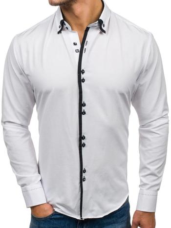 Biela pánska elegantá košeľa s dlhými rukávmi BOLF 1721-A