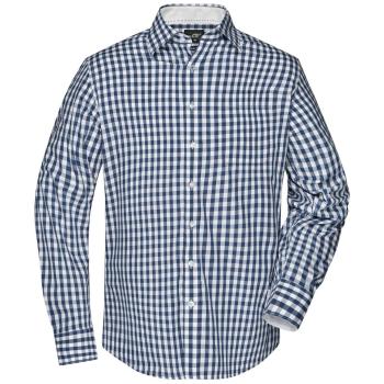 James & Nicholson Pánska kockovaná košeľa JN617 - Tmavomodrá / biela | XL