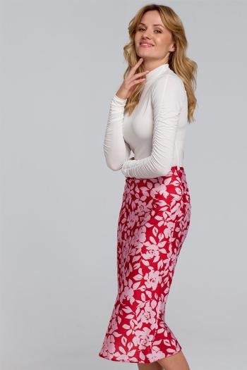 Červeno-ružová kvetovaná midi sukňa K089