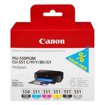 MultiPack CANON PGI-550, CLI-551 - originálna cartridge, čierna + farebná, 15ml/5x7ml