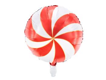 PartyDeco Vianočný fóliový balón - cukrík červenobiely 35 cm
