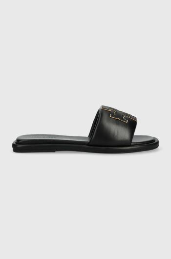 Kožené šľapky Tory Burch Double T Sport Slide dámske, čierna farba, 79985