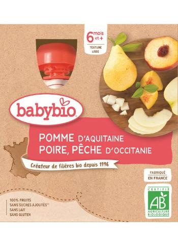 BABYBIO Kapsička jablko, hruška, broskyňa (4x 90 g)