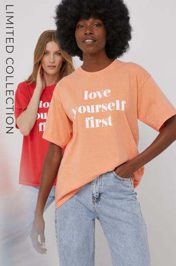 Bavlnené tričko Answear Lab x limitovaná festivalová kolekcia BE BRAVE oranžová farba,