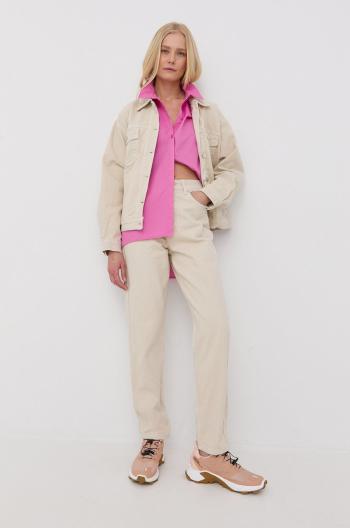 Rifľová bunda Gestuz dámska, béžová farba, prechodná, oversize