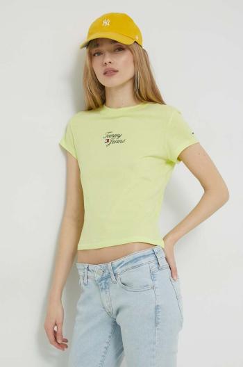 Tričko Tommy Jeans dámsky, zelená farba