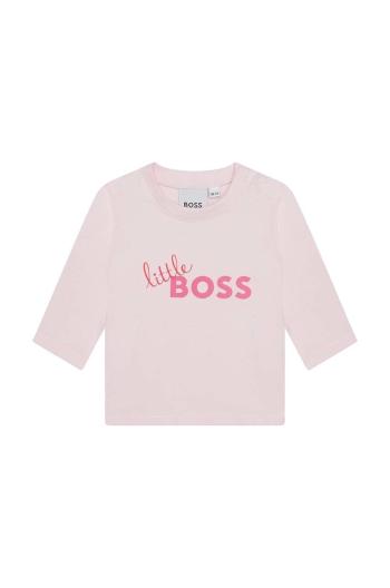 Detské tričko s dlhým rukávom BOSS ružová farba,