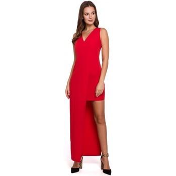 Makover  Šaty K026 Dlhé asymetrické šaty - červené  viacfarebny