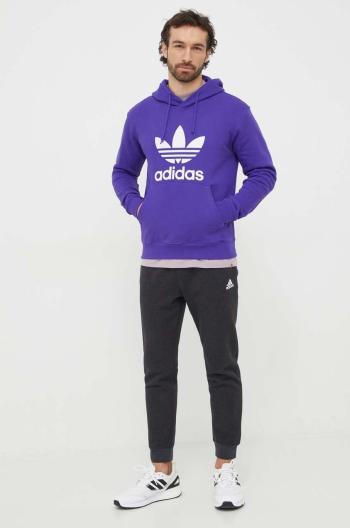 Bavlnená mikina adidas Originals Adicolor Classics Trefoil pánska, fialová farba, s kapucňou, s potlačou, IM9398