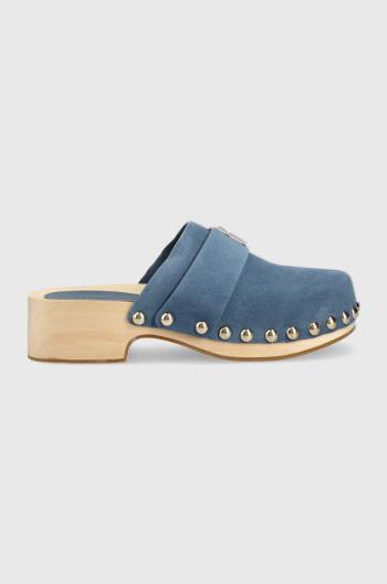 Semišové šľapky Tommy Hilfiger TH CLOG SUEDE dámske, tmavomodrá farba, na platforme, FW0FW07171