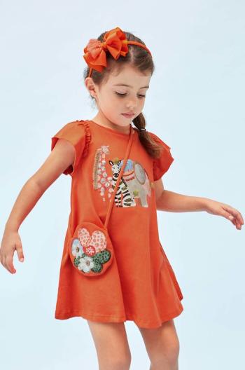 Dievčenské šaty s kabelkou Mayoral oranžová farba, mini, rovný strih