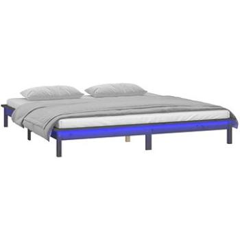 Rám postele s LED svetlom sivý 135 × 190 cm Double masívne drevo, 820648