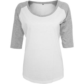 Build Your Brand Dámske dvojfarebné tričko s 3/4 rukávmi - Biela / šedý melír | S