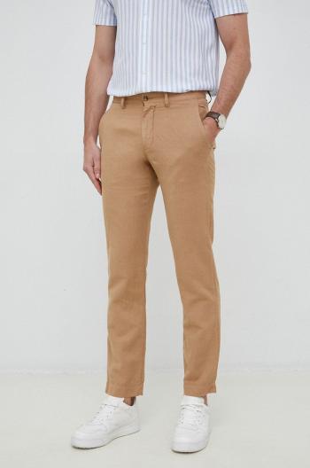Ľanové nohavice Polo Ralph Lauren pánske, béžová farba, rovné
