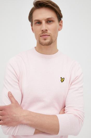 Sveter s prímesou vlny Lyle & Scott pánsky, ružová farba, tenký,