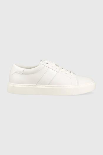 Kožené tenisky Calvin Klein LOW TOP LACE UP LTH biela farba, HM0HM01055