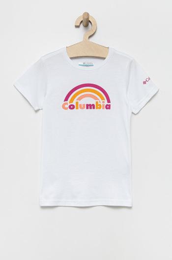 Detské bavlnené tričko Columbia biela farba,